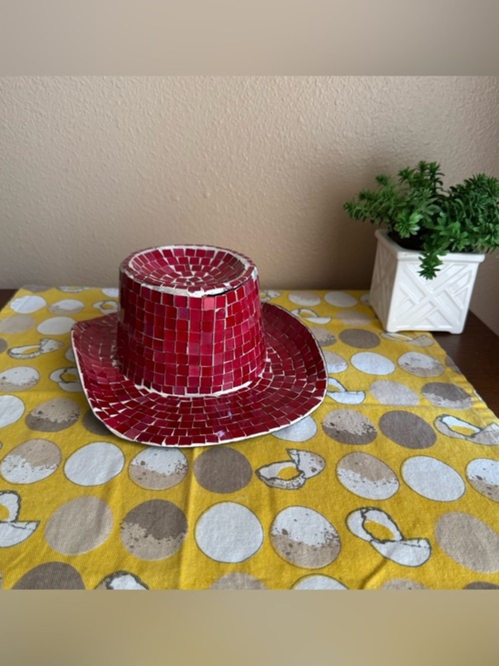 Western red mosaic tile sculpted cowboy hat